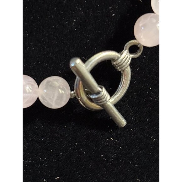 Chunky Rose Quartz Beaded Necklace 15" With Silver Toggle Clasp - Picture 2 of 4